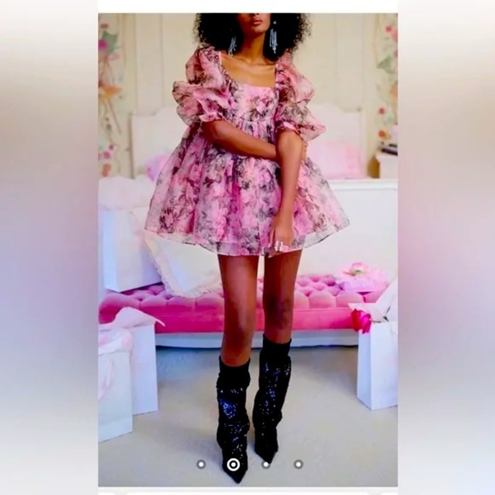 SHEIN Floral Puff Sleeve Organza Mini Dress Medium